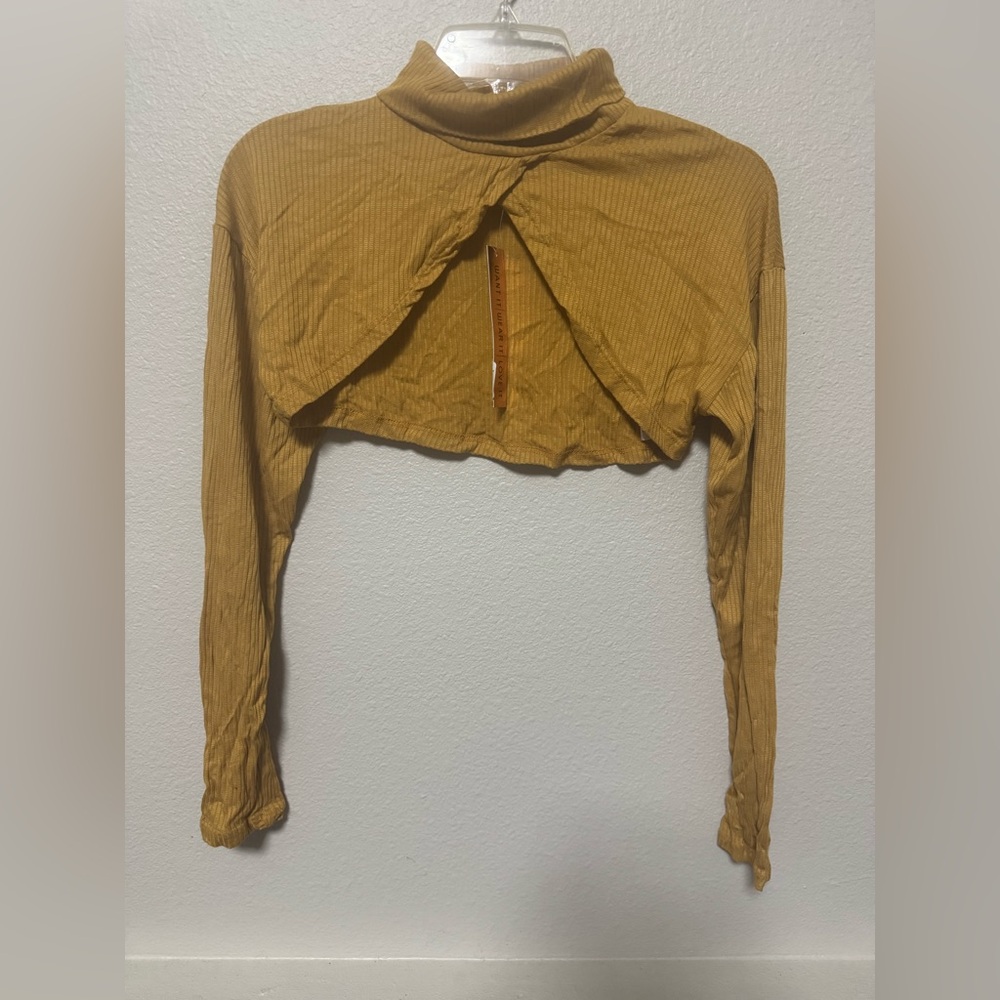 Almost Famous Mustard Twist-Front Cropped Turtleneck
